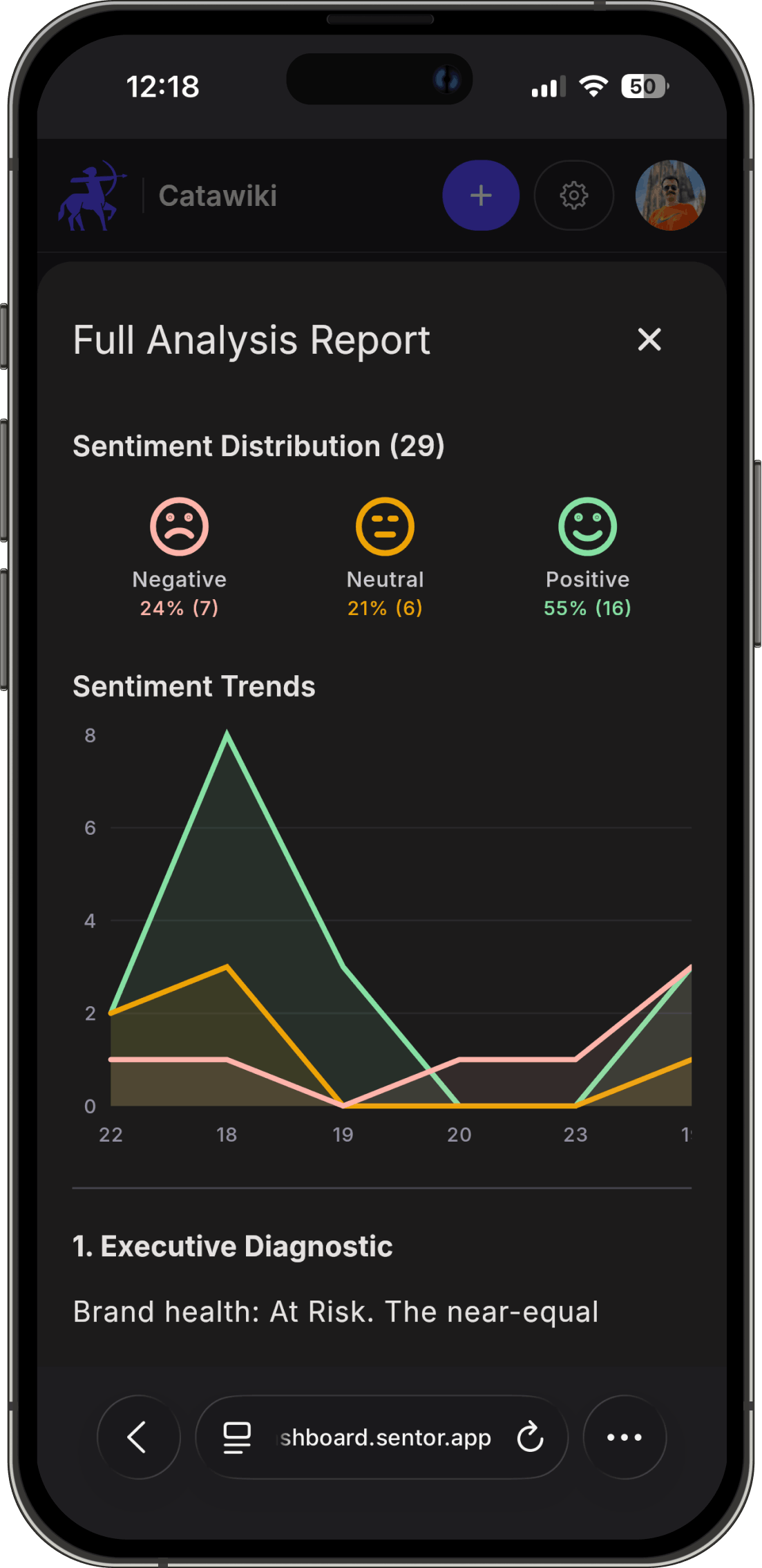 Sentor Mobile Customer View Dark Mode